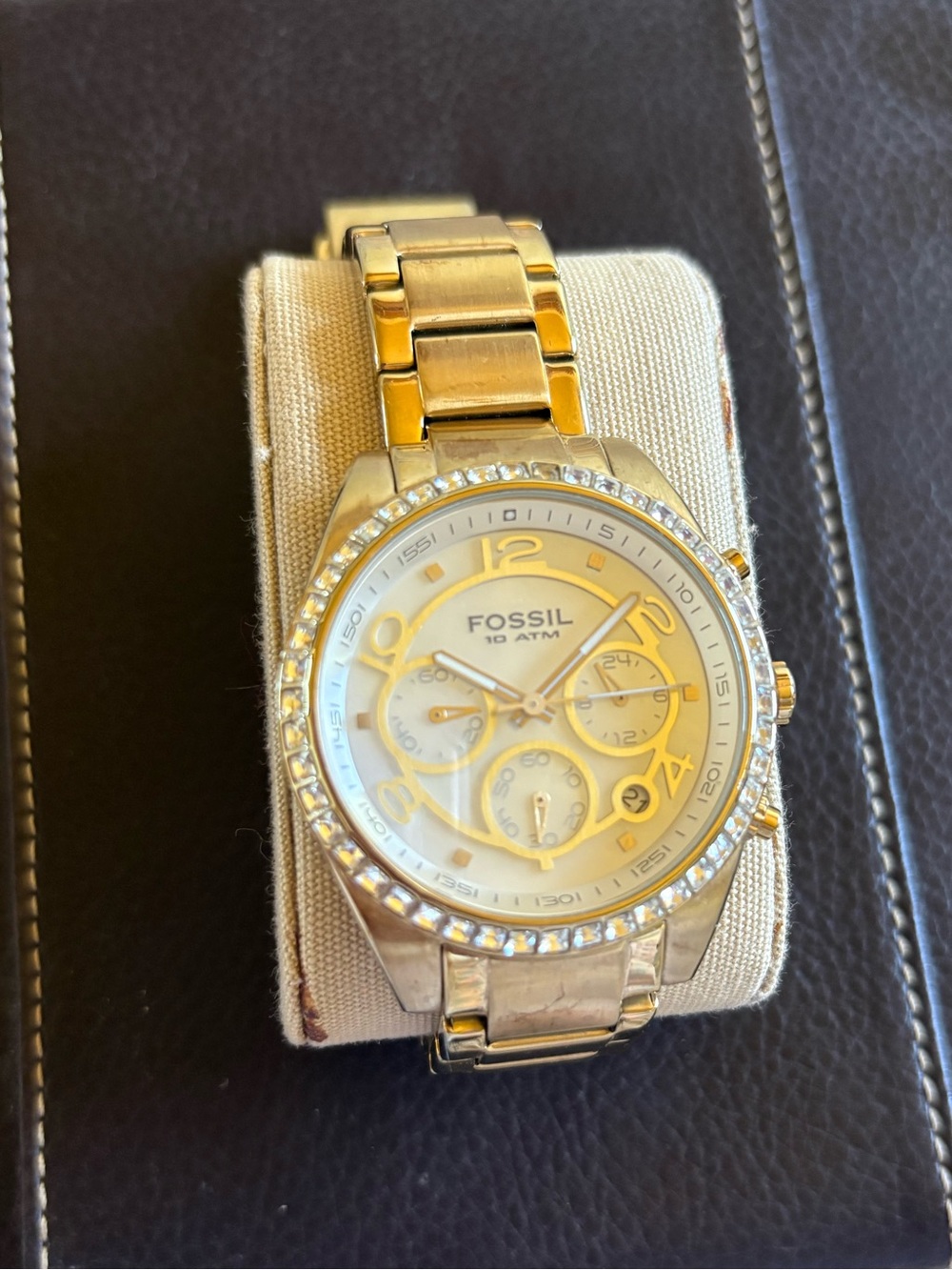 Fossil CH2550 Gold-Tone Crystal Bezel Chronograph Watch